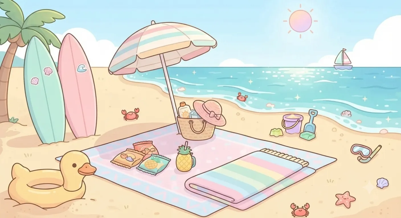 Beach scene in Pastel Dress